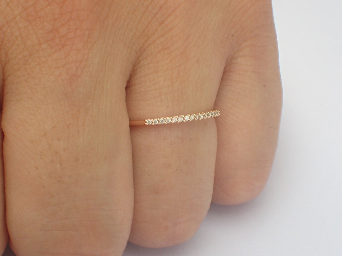 Diamond Stackable Ring, 14k Solid Gold Delicate Diamond Band, Micro Pave Eternity Thin Dainty Band, Delicate Diamond Band