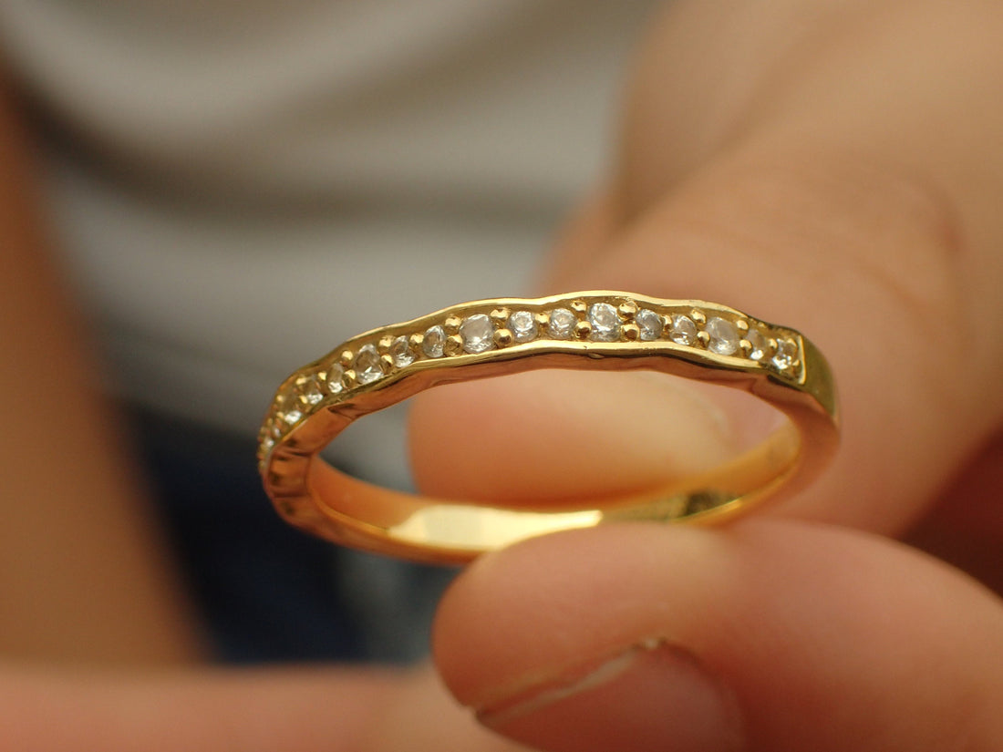 Art Deco Wave Diamond Wedding Band, 10K Vintage Inspired Band, Half Eternity Band, Ready to Ship - Fast Shipping