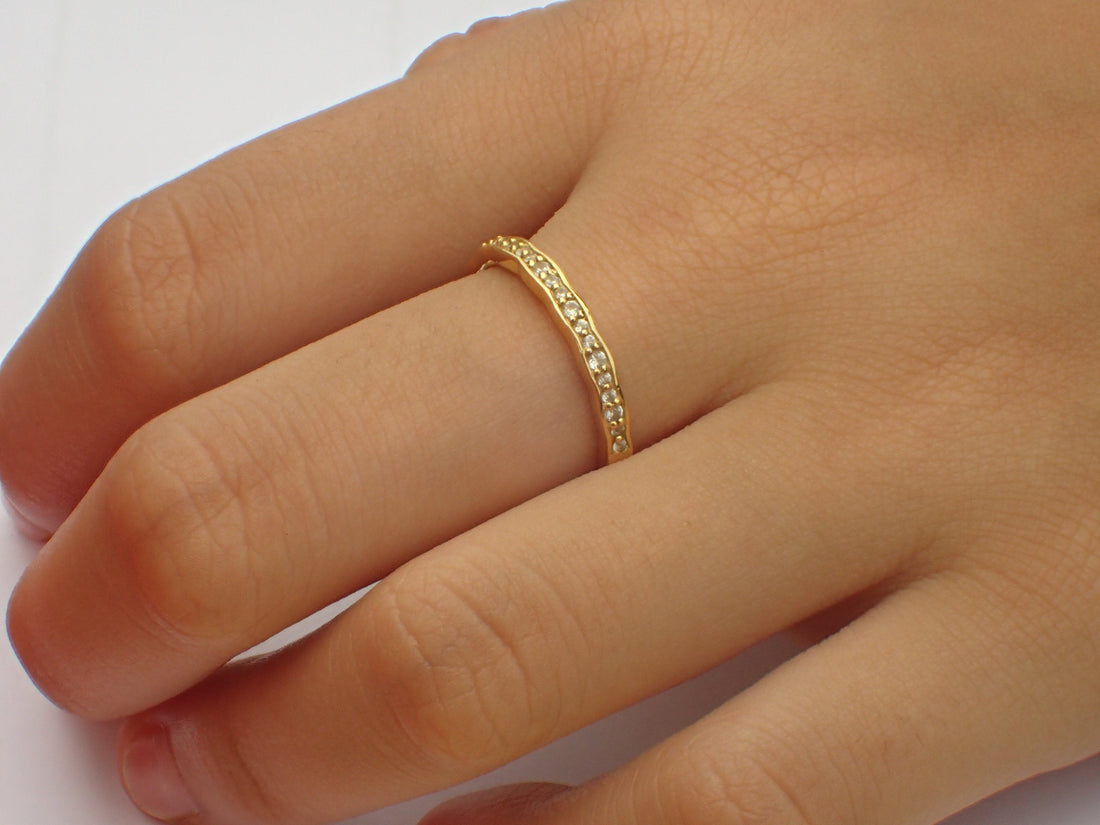 Art Deco Wave Diamond Wedding Band, Solid Gold Vintage Inspired Band, Half Eternity Band, Delicate Wave Band