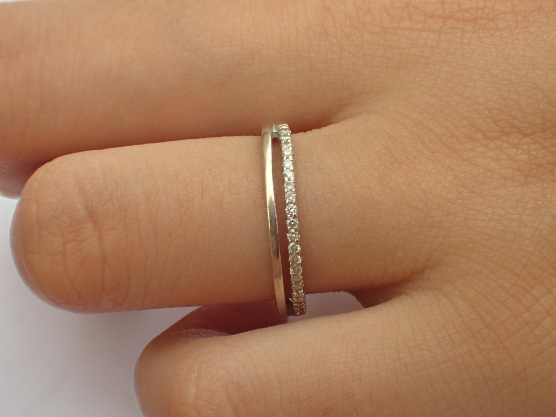 Double Row Diamond Wedding Band, 14k White Gold Two Row Ring, Double Row Micro Pave Eternity, Ready to Ship - Fast Shipping