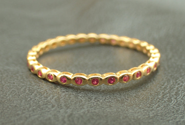 Ruby Eternity Band, Bezel Set Band, 14K Solid Gold Full Eternity Ring, July Birthstone Ring, Delicate Stackable Band