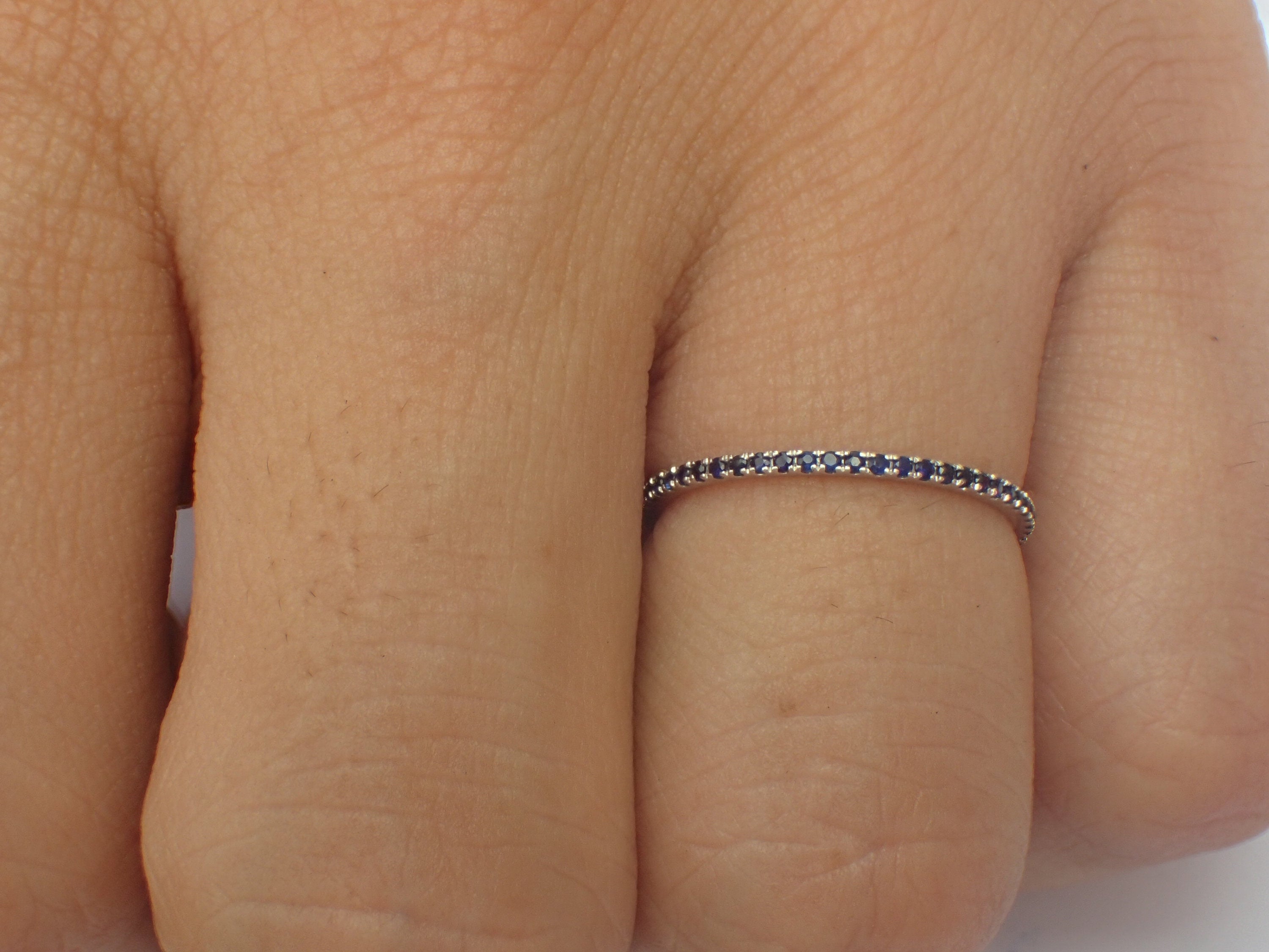 Thin sapphire store wedding band