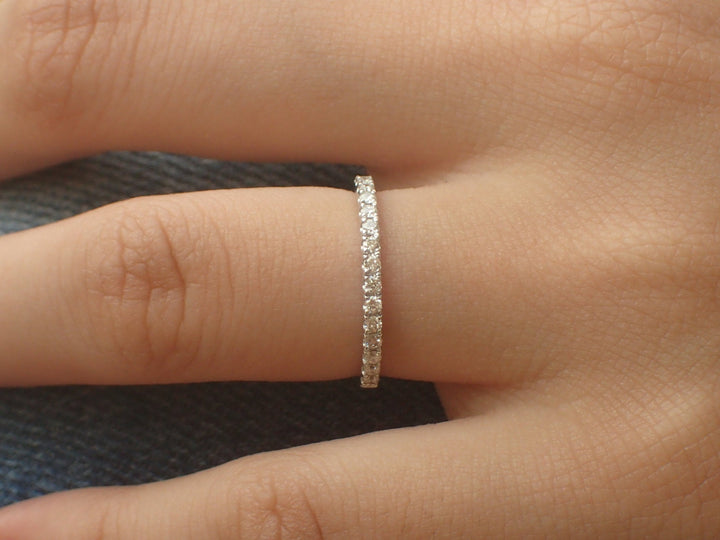 1.5mm Micro Pave Eternity Band, Diamond Wedding Band, 14k White Gold Half Eternity Ring, Delicate Pave Ring, Ready to Ship