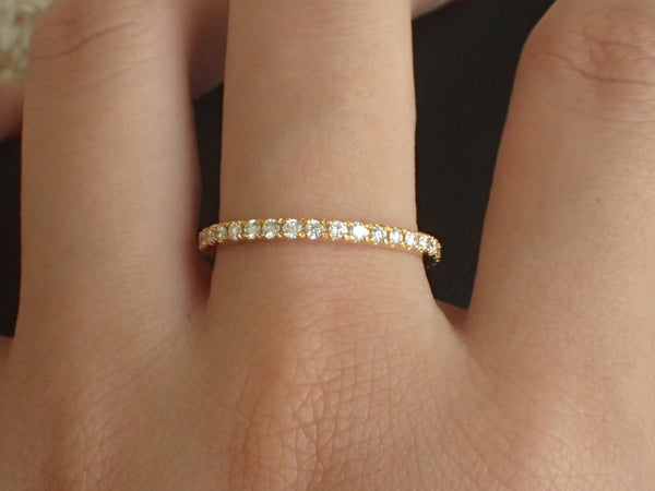1.5mm Micro Pave Eternity, Diamond Wedding Band, 14k Yellow Gold Full Eternity Ring, Delicate Pave Ring, Ready to Ship