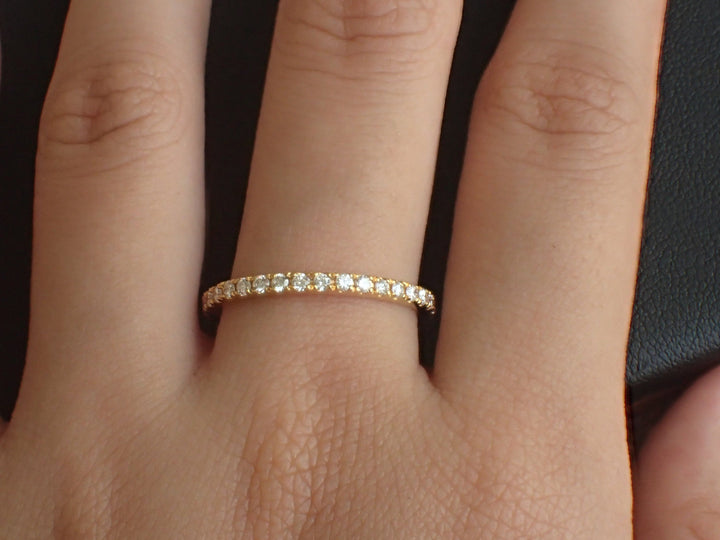 1.5mm Micro Pave Eternity, Diamond Wedding Band, 14k Yellow Gold Full Eternity Ring, Delicate Pave Ring, Ready to Ship