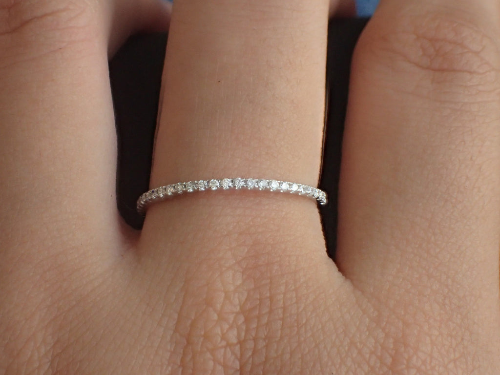 Micro Pave Eternity Diamond Wedding Band, Thin Dainty Band, 14k White Gold 3/4 Eternity Ring, Delicate Pave Ring, Ready to Ship