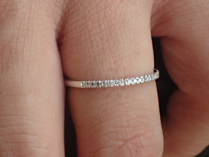 Half Eternity Diamond Wedding Band, Micro Pave Ring, Delicate Thin Band, 14k White Gold, Ready to Ship – Fast Shipping