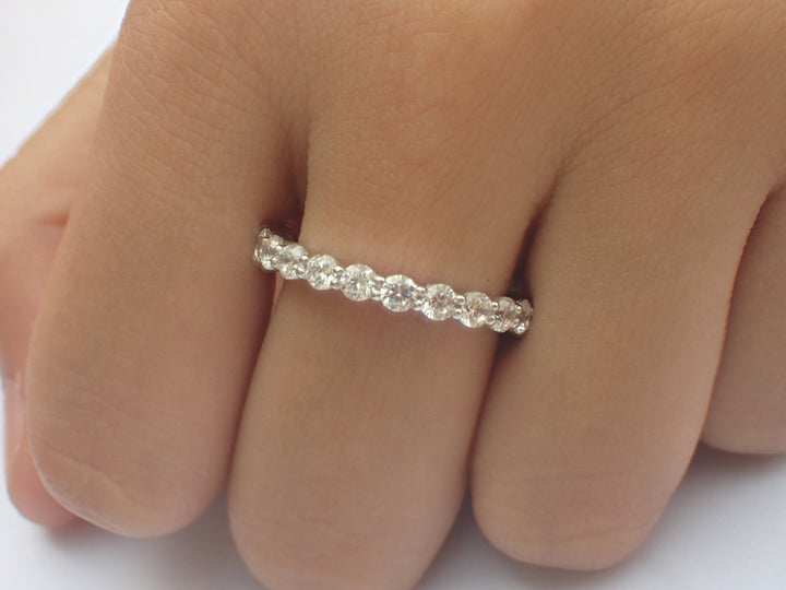 Shared Prong Full Eternity Ring, 2.5mm CZ Wedding Band, 14k White Gold, Bubble Prong Band, Ready to Ship – Fast Shipping