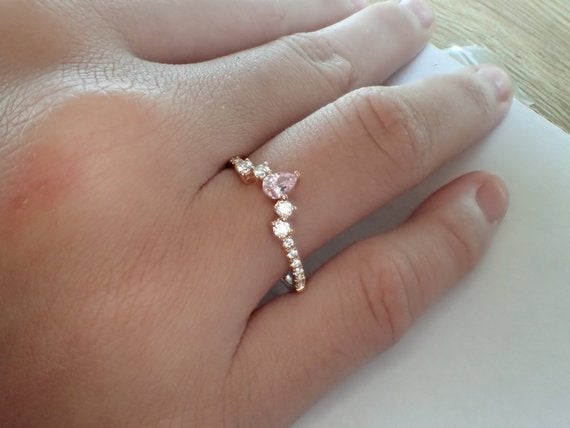 Curved Ring Enhancer, Engagement Ring Enhancer, Curved Chevron Platinum Wedding Band, Diamond Pink Sapphire Curved Ring
