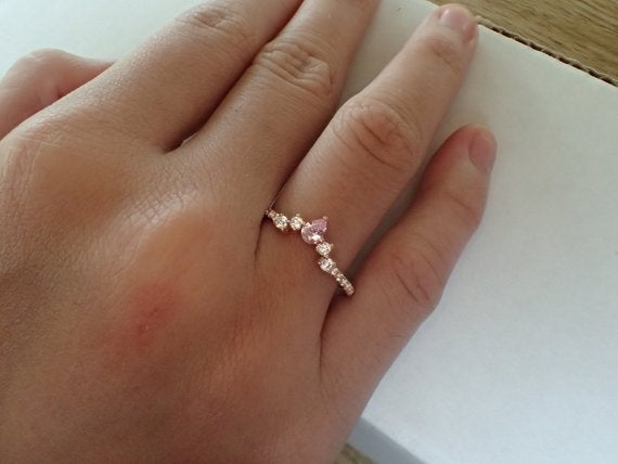 Curved Ring Enhancer, Engagement Ring Enhancer, Curved Chevron Platinum Wedding Band, Diamond Pink Sapphire Curved Ring