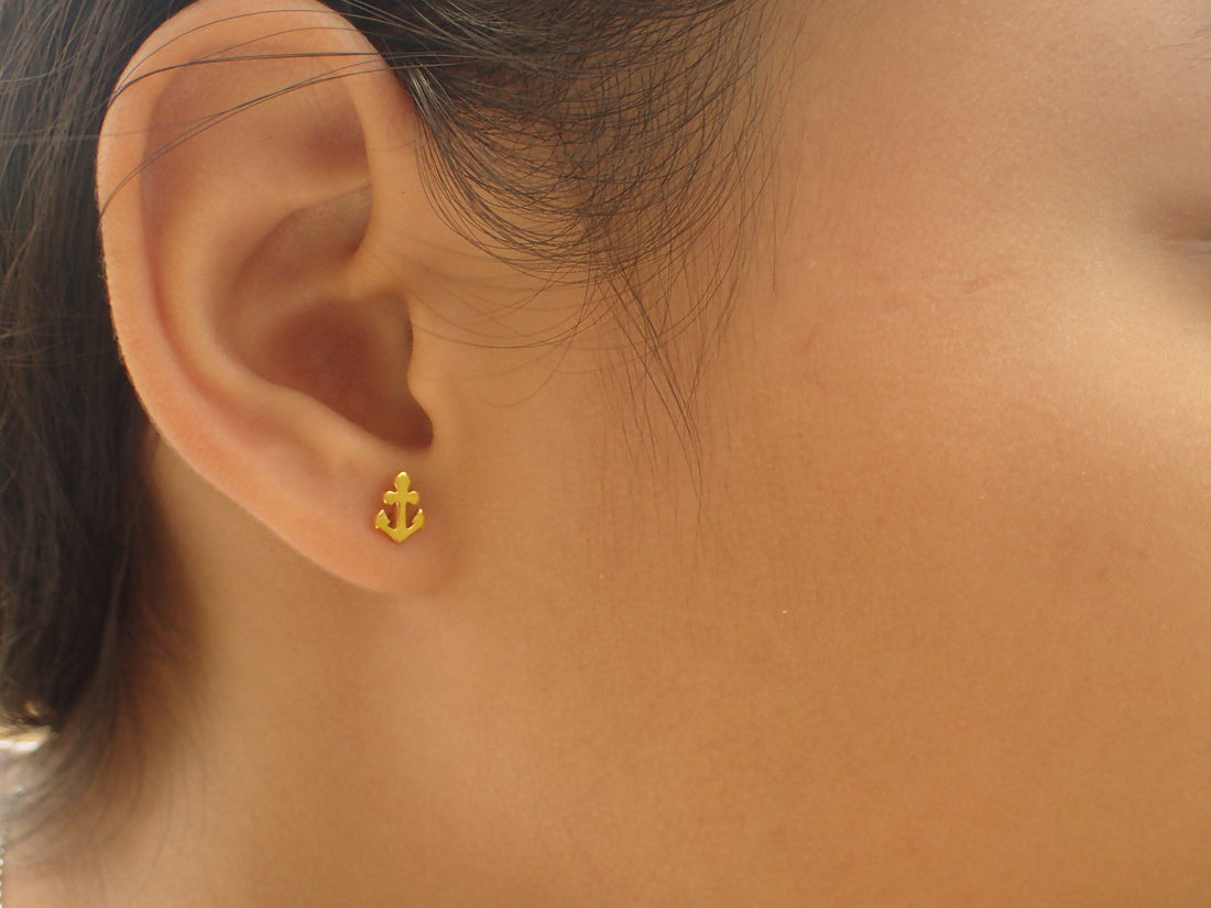 Anchor Stud Earrings, 14k Solid Gold Anchor Earrings, Tiny Stud Earrings, Nautical Earrings, Maritime Stud Earrings