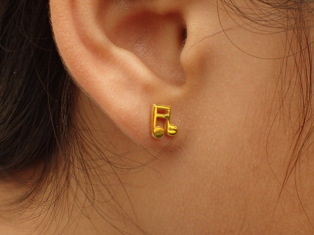 Music Note Earrings, Tiny Stud Earrings, 14k Solid Gold Tiny Music Note, Music Teacher Gift, Perfect for Music Lover