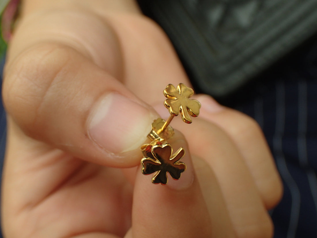 Four Leaf Clover Earrings, Clover Stud Earrings, 14k Solid Gold Dainty Earrings, Tiny Clover Earrings, Good Luck Earrings