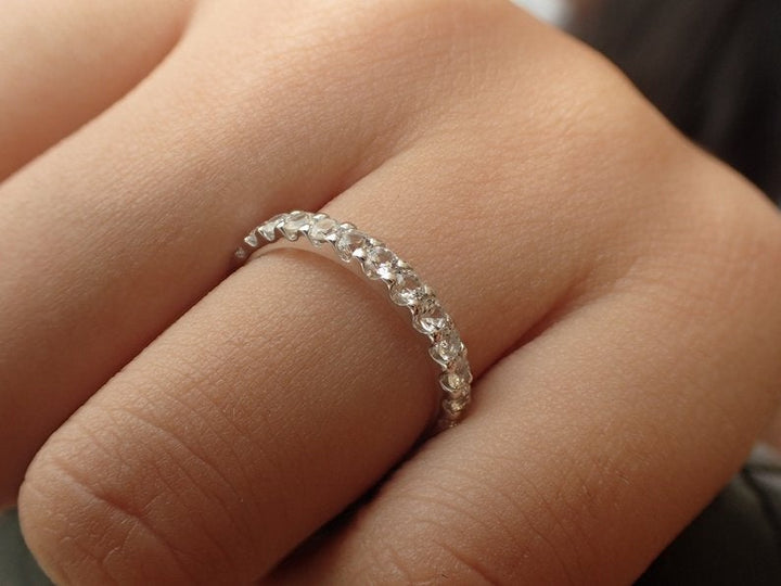 2.2mm Diamond Wedding Band, Half Eternity Band with 18k Solid Gold, U-Prong Setting Band, Delicate Stackable Band