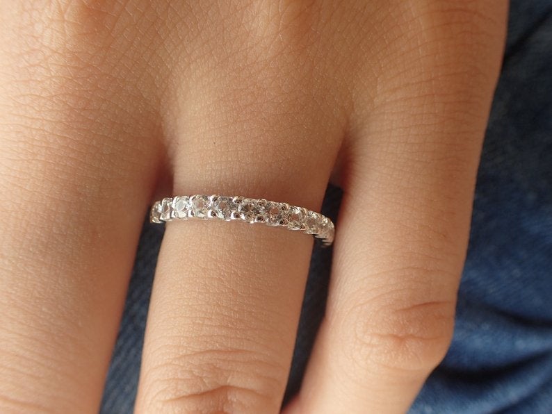 2.2mm Diamond Wedding Band, Half Eternity Band with 18k Solid Gold, U-Prong Setting Band, Delicate Stackable Band