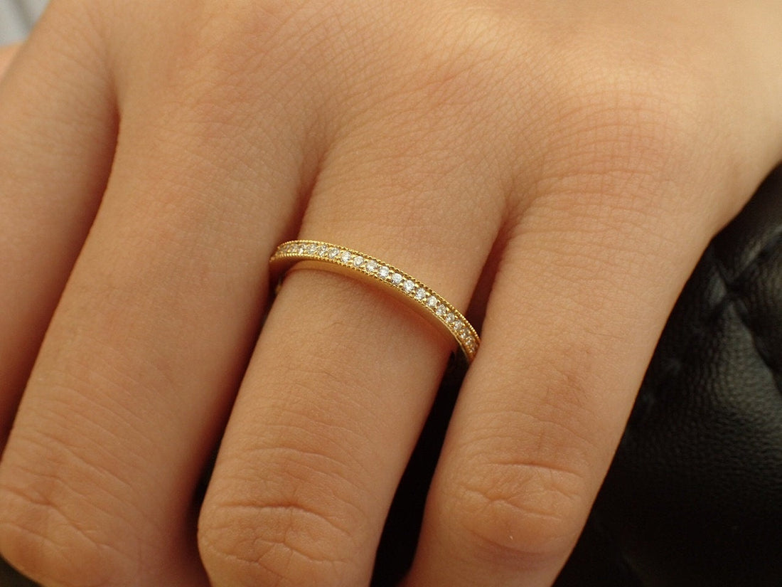 Full Eternity Channel Set Band, 14K Yellow Gold Diamond Band, Thin Dainty Band, Channel Set Ring, Ready to Ship - Fast Shipping