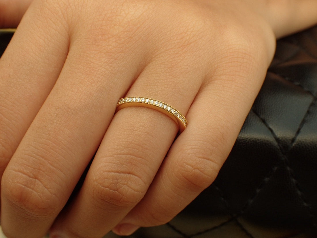 Full Eternity Channel Set Band, 14K Yellow Gold Diamond Band, Thin Dainty Band, Channel Set Ring, Ready to Ship - Fast Shipping