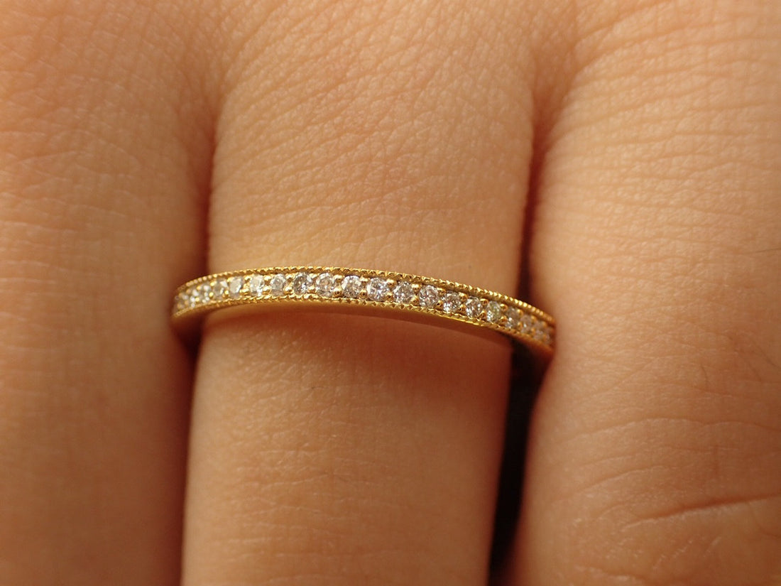 Full Eternity Channel Set Band, 14K Yellow Gold Diamond Band, Thin Dainty Band, Channel Set Ring, Ready to Ship - Fast Shipping