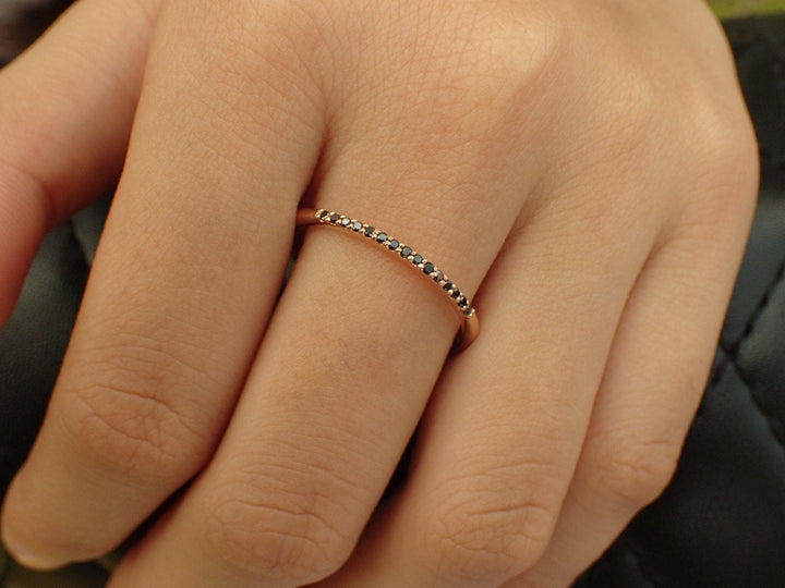 Black Diamond Stackable Band, 14k Solid Gold Thin Dainty Band, Dainty Black Diamond Bridal Band, Delicate Gift for Her