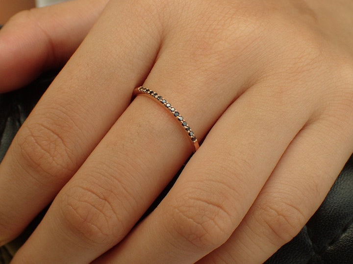 Black Diamond Stackable Ring, 14k Rose Gold Thin Dainty Band, Dainty Black Diamond, Ready to Ship - Fast Shipping