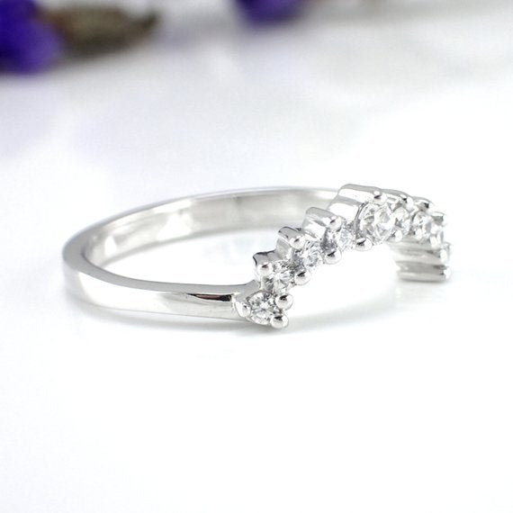 Diamond Curved Band, Curved Crown Ring, Diamond Wedding Band, Curved Ring Enhancer, Matching Diamond Ring