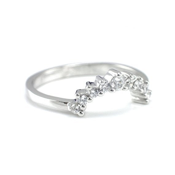 Diamond Curved Band, Curved Crown Ring, Diamond Wedding Band, Curved Ring Enhancer, Matching Diamond Ring