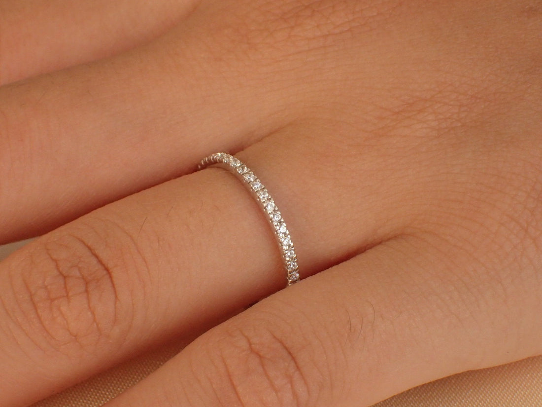 1.5mm Platinum Band, Micro Pave Full Eternity Ring, Diamond Wedding Band, Thin Dainty Band, Stackable Platinum Ring