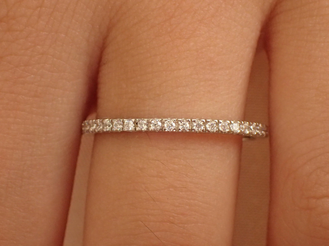 1.5mm Platinum Band, Micro Pave Full Eternity Ring, Diamond Wedding Band, Thin Dainty Band, Stackable Platinum Ring