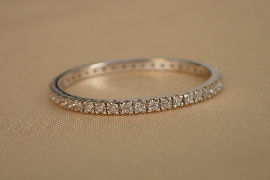 1.5mm Platinum Band, Micro Pave Full Eternity Ring, Diamond Wedding Band, Thin Dainty Band, Stackable Platinum Ring