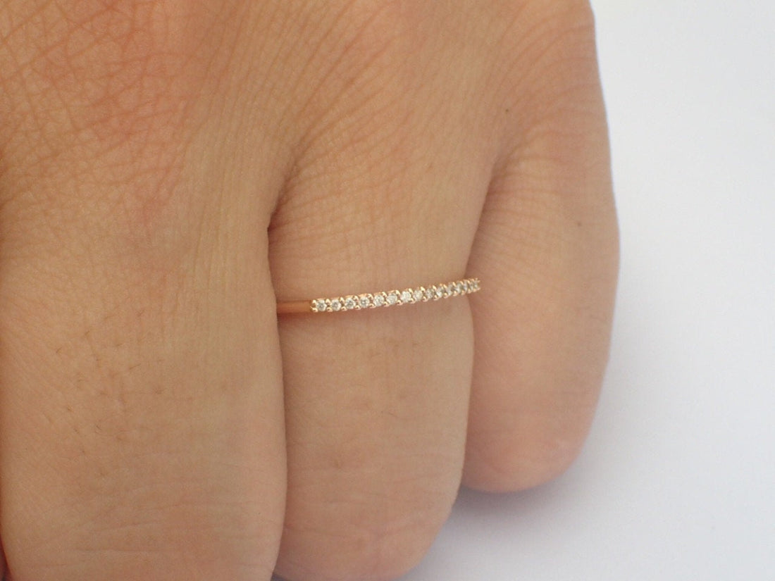 Diamond Stackable Ring, 14k Solid Gold Delicate Diamond Band, Micro Pave Eternity Thin Dainty Band, Delicate Diamond Band