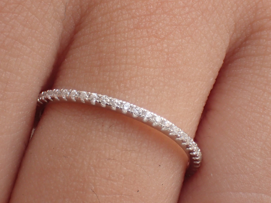 Diamond Eternity Band, 14k Solid Gold Diamond Wedding Band, Full Eternity Micro Pave Band, Dainty Stackable Band 1.5mm