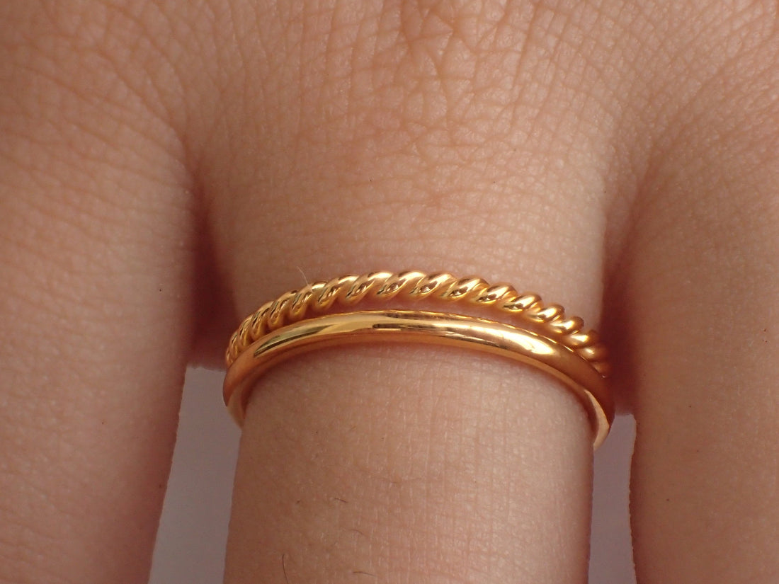 Twist Infinity Rings Set of 2, 14k Solid Gold Rope Rings, Thin Dainty Band, Simple Stacking Band, Delicate Twisted Band