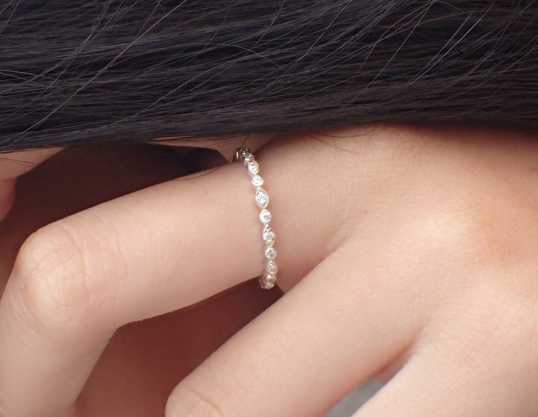 Art Deco Marquise Wedding Band, Matching Diamond Band, 14k Solid Gold Half Eternity Ring, Art Deco Stackable Band