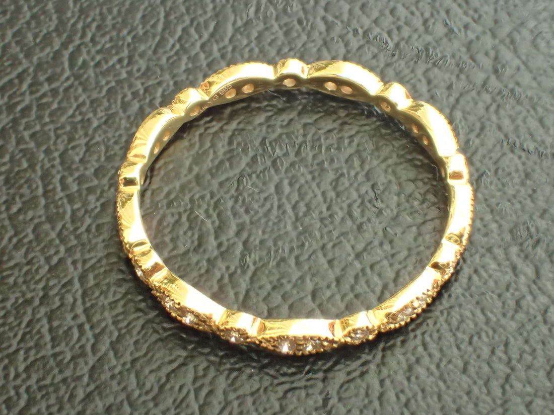 Art Deco Marquise Dot Diamond Band, Full Eternity Art Deco Unique Diamond Band, Solid Gold Bridal Art Deco Band