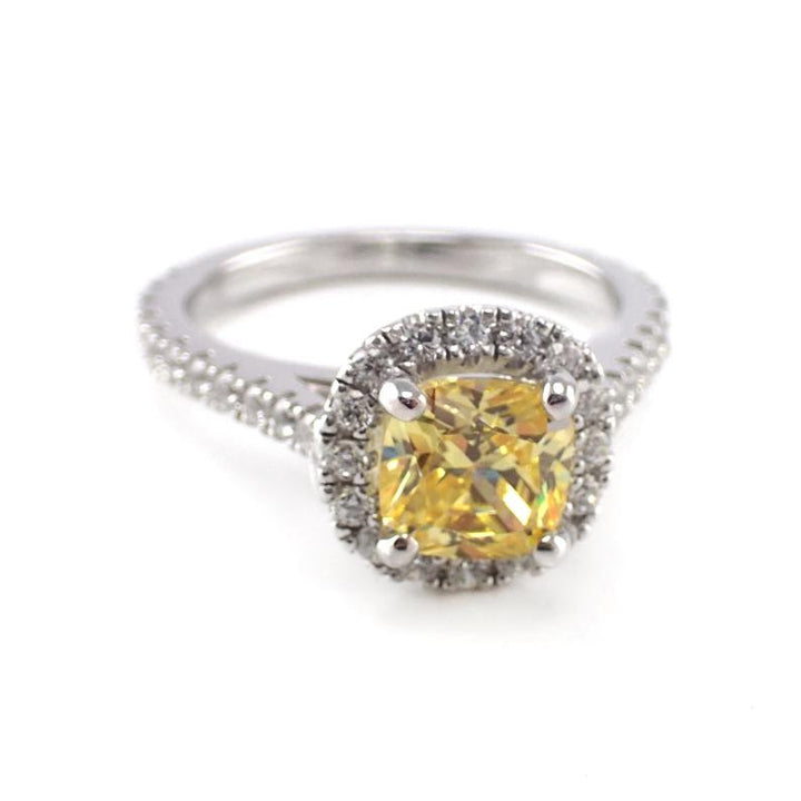 Cushion Cut 6x6mm Yellow Sapphire Diamonds Halo Engagement Ring, 14k Solid Gold Anniversary ring, Natural Sapphire ring