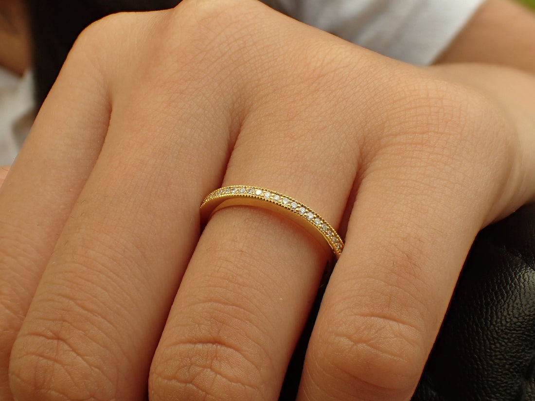 Channel Set Eternity Diamond Wedding Band, Half Eternity Ring, Channel Set Ring, Solid Gold Thin Dainty Band