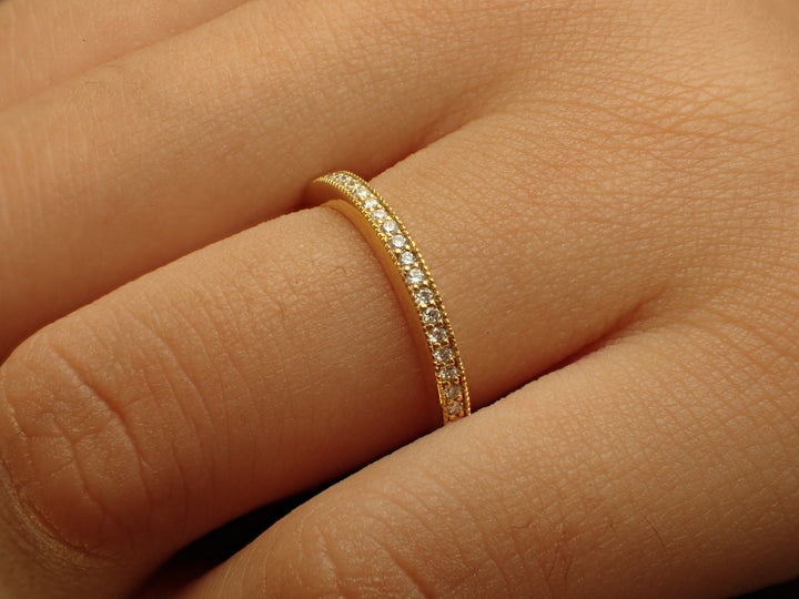 Channel Set Eternity Diamond Wedding Band, Half Eternity Ring, Channel Set Ring, Solid Gold Thin Dainty Band