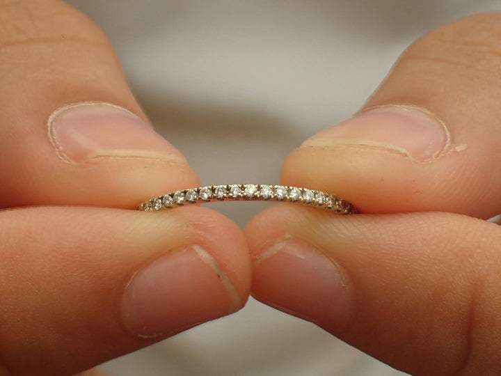 Micro Pave Eternity Diamond Wedding Band, Full Eternity Ring, 14k Yellow Gold Thin Dainty Band, Ready to Ship - Fast Shipping