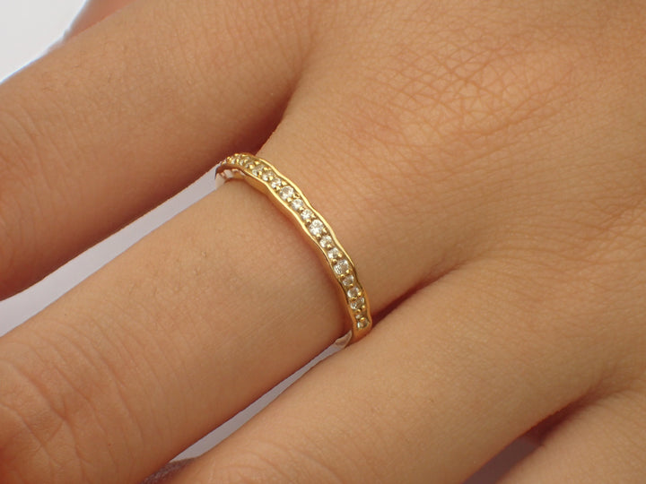 Art Deco Wave Diamond Wedding Band, Solid Gold Vintage Inspired Band, Half Eternity Band, Delicate Wave Band