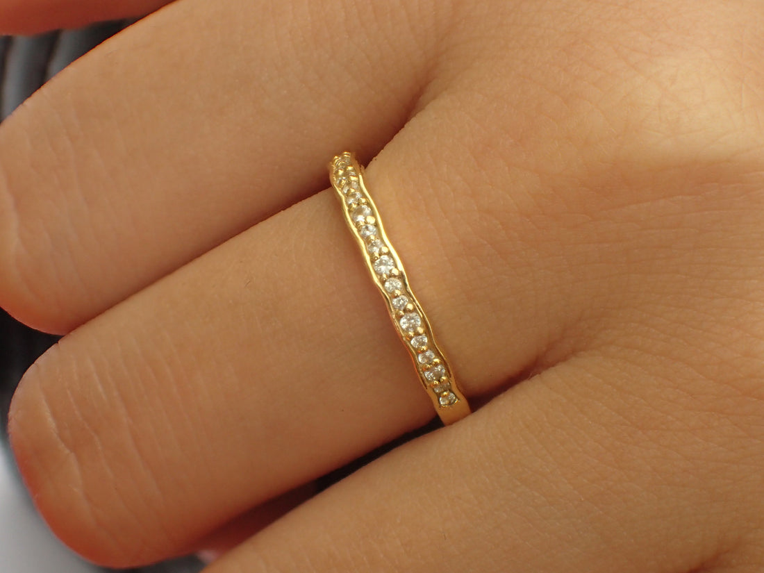 Art Deco Wave Diamond Wedding Band, 10K Vintage Inspired Band, Half Eternity Band, Ready to Ship - Fast Shipping