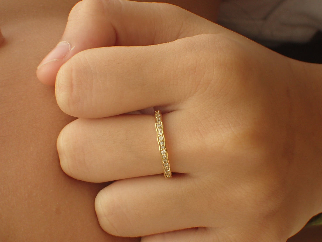 Art Deco Wave Diamond Wedding Band, 10K Vintage Inspired Band, Half Eternity Band, Ready to Ship - Fast Shipping
