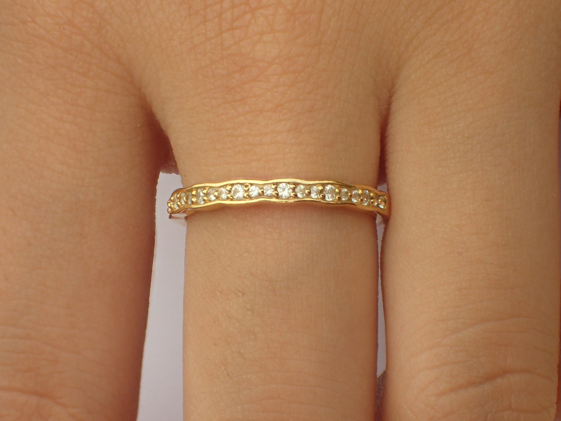 Art Deco Wave Diamond Wedding Band, Solid Gold Vintage Inspired Band, Half Eternity Band, Delicate Wave Band