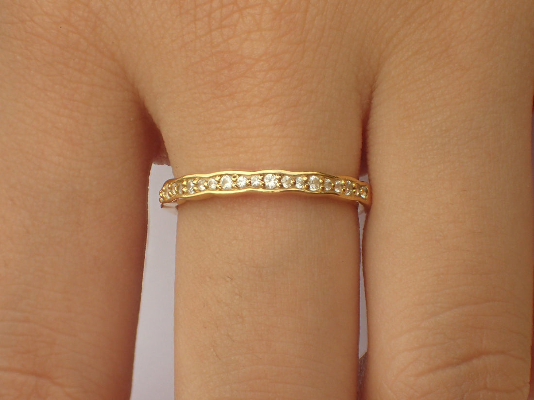 Art Deco Wave Diamond Wedding Band, 10K Vintage Inspired Band, Half Eternity Band, Ready to Ship - Fast Shipping