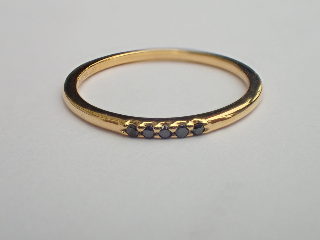 5 Stones Black Diamond Band, Dainty Stackable Ring, Five Stones Ring, Dainty Thin Band, Ready to Ship - Fast Shipping