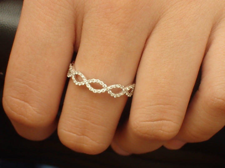 Diamond Infinity Ring, Infinity Wedding Band, Micro Pave Infinity Twist Ring, Solid Gold Full Eternity Band