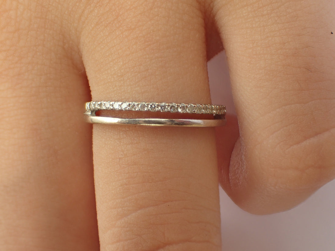 Double Row Diamond Wedding Band, 14k White Gold Two Row Ring, Double Row Micro Pave Eternity, Ready to Ship - Fast Shipping