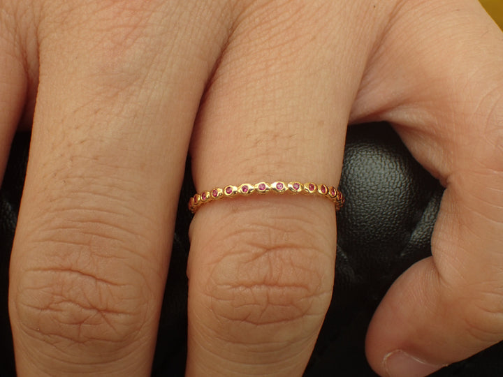 Ruby Eternity Band, Bezel Set Band, 14K Solid Gold Full Eternity Ring, July Birthstone Ring, Delicate Stackable Band