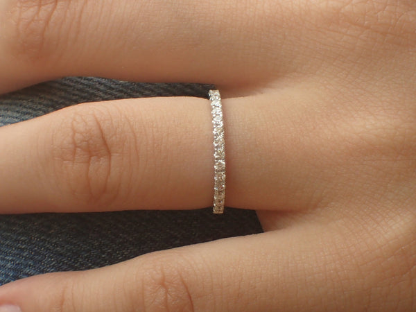 1.5mm Micro Pave Eternity Band, Diamond Wedding Band, 14k White Gold Half Eternity Ring, Delicate Pave Ring, Ready to Ship