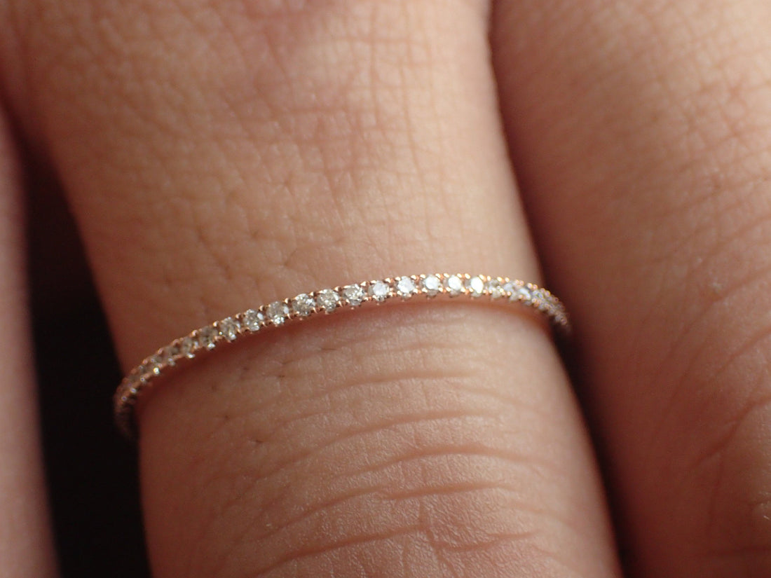 Full Eternity Micro Pave Band, 14K Rose Gold Thin Dainty Band, Pave Diamond Band, Ready to Ship - Fast Shipping