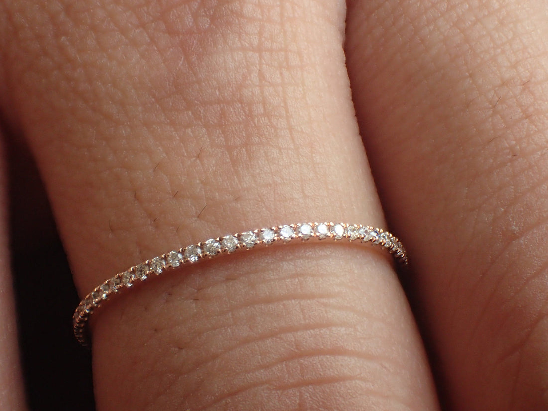 Full Eternity Micro Pave Band, 14K Rose Gold Thin Dainty Band, Pave Diamond Band, Ready to Ship - Fast Shipping